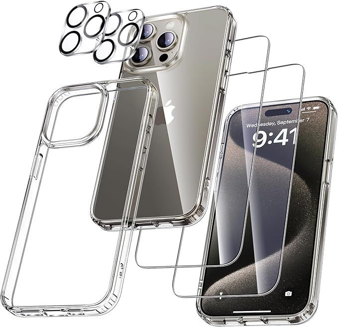 UniqueMe für iPhone 15 Pro Hülle, 5-in-1-Set Handyhülle für iPhone 15 Pro Case Rundumschutz Schutzhülle Cover, 1 Handyhülle & 2 Schutzfolie & 2 Kameraschutz - Transparent UniqueMe für iPhone 15 Pro Hülle, 5-in-1-Set Handyhülle für iPhone 15 Pro Case Rundumschutz Schutzhülle Cover, 1 Handyhülle & 2 Schutzfolie & 2 Kameraschutz - Transparent
