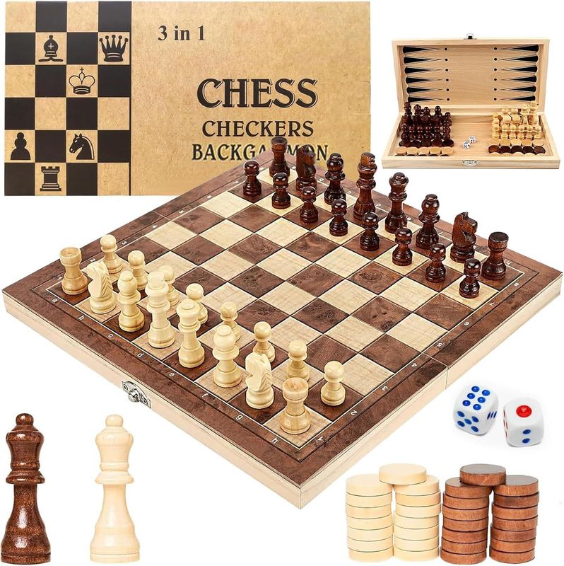 3 in 1 Schachspiel Holz, Backgammon und Reiseschach Chess Board, Faltbar Schach Set, Ideal Schachbrett für Kinder und Erwachsene, 29 x 29 cm 3 in 1 Schachspiel Holz, Backgammon und Reiseschach Chess Board, Faltbar Schach Set, Ideal Schachbrett für Kinder und Erwachsene, 29 x 29 cm