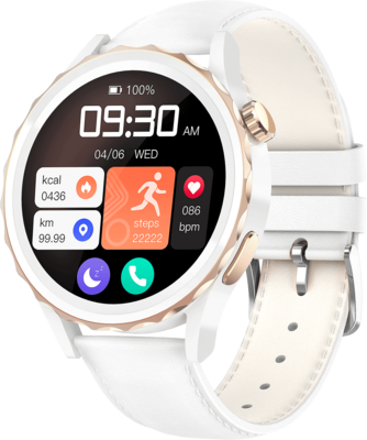 G-Tab GT5 PRO Smart Watch with Leather Strap White - 300mAh Battery, IP68