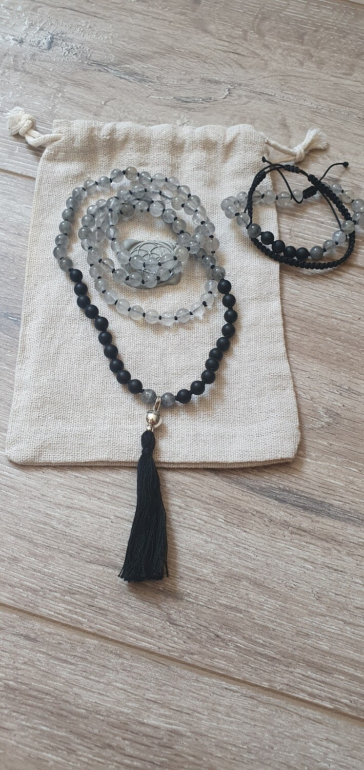 Mala-Kette Cloudquarz Onyx