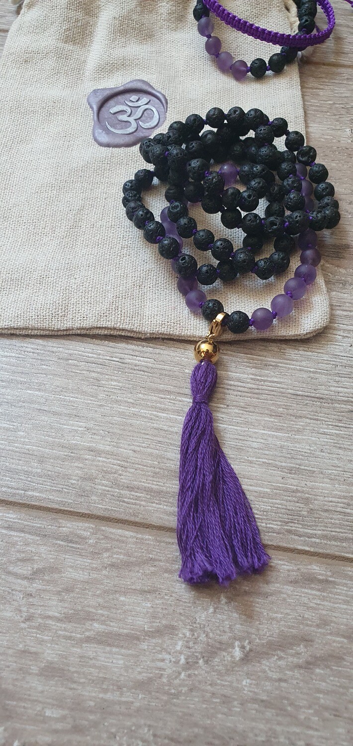 Mala-Kette Lava Amethyst