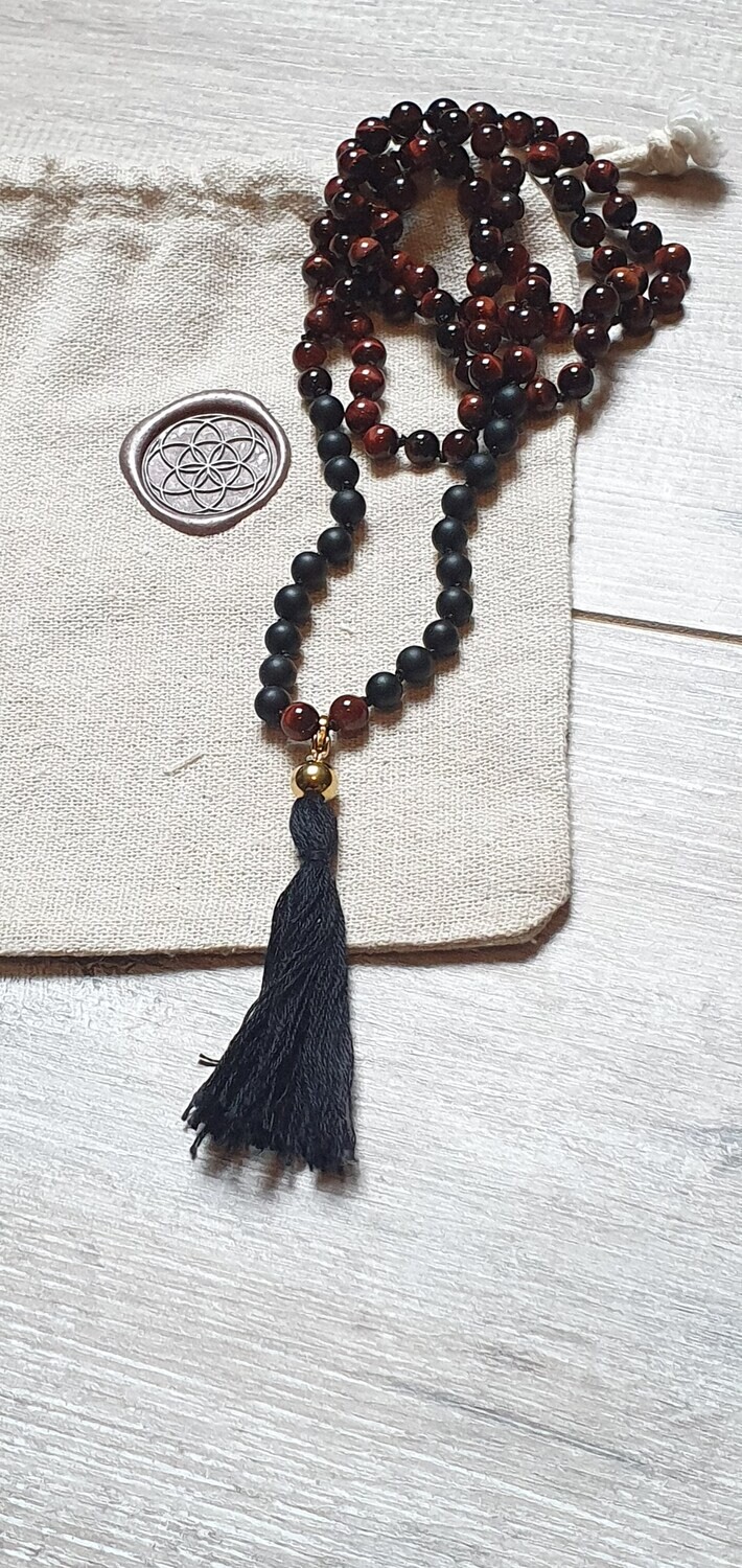 Mala-Kette Tigerauge Onxy
