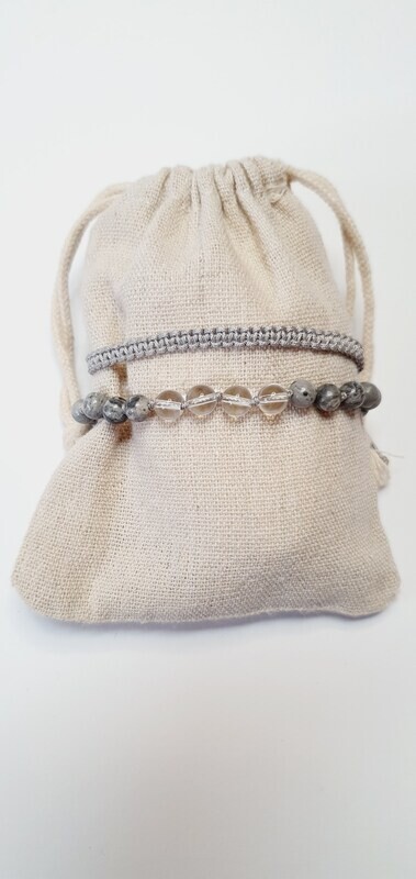 Edelsteinarmband aus Picasso Jaspis und Bergkristall Edelsteinarmband aus Picasso Jaspis und Bergkristall