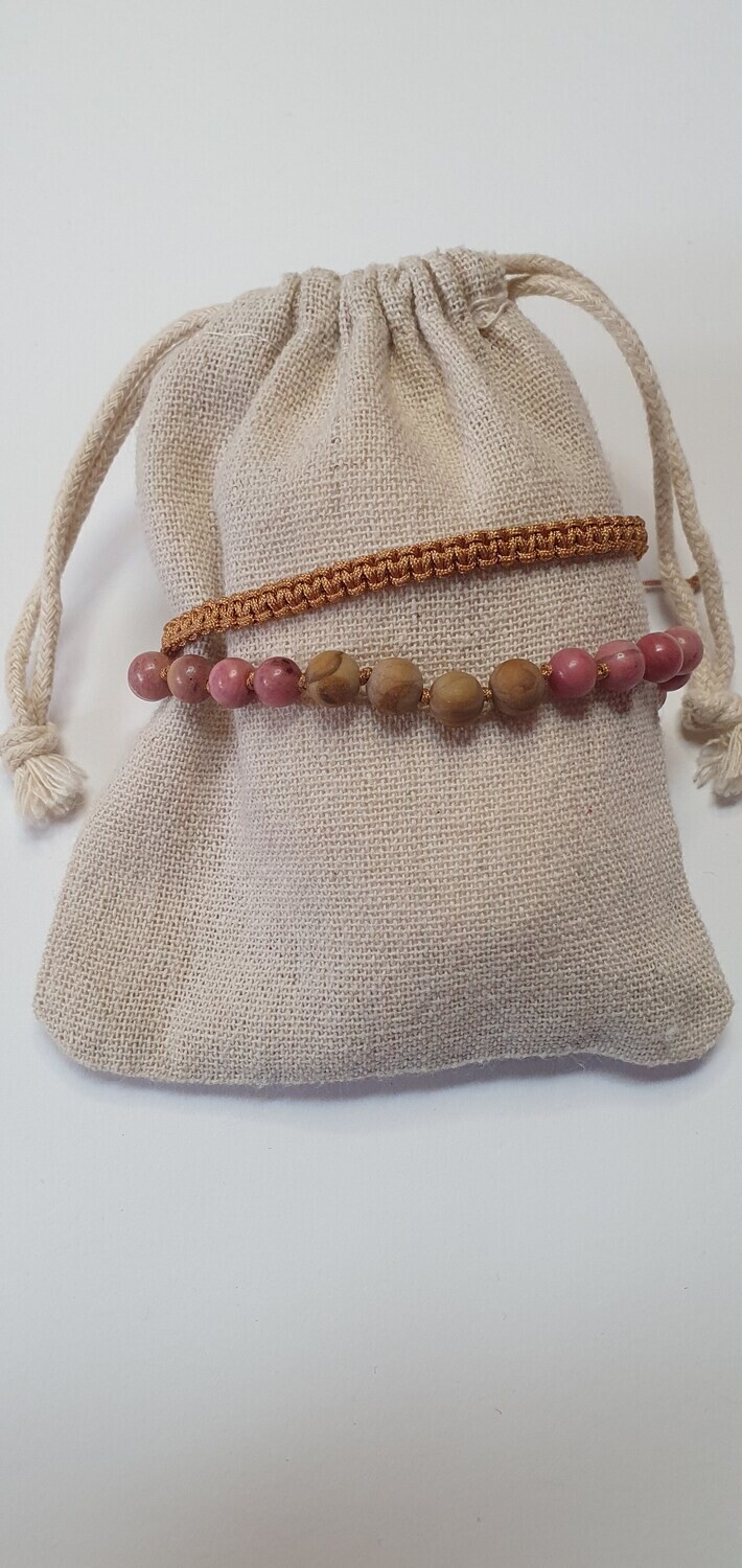 Edelsteinarmband aus Rhodonit und Holzjaspis
