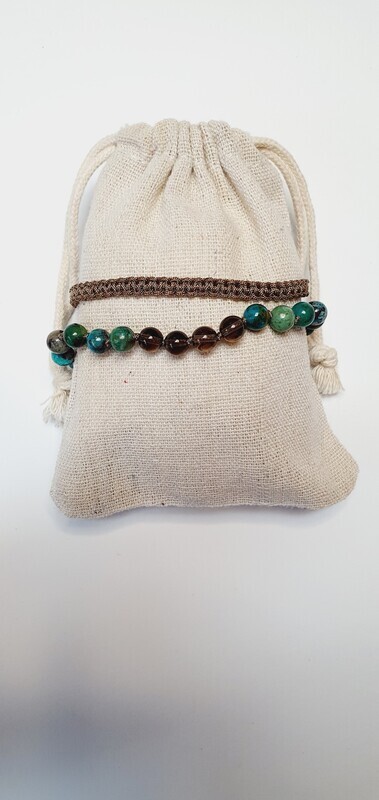 Edelsteinarmband aus Chrysokoll und Rauchquarz Edelsteinarmband aus Chrysokoll und Rauchquarz