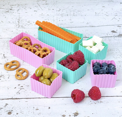 Mini Silicone Bento Cup set of 6 - Pink Aqua
