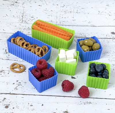Mini Silicone Bento Cup set of  6 - Green Blue