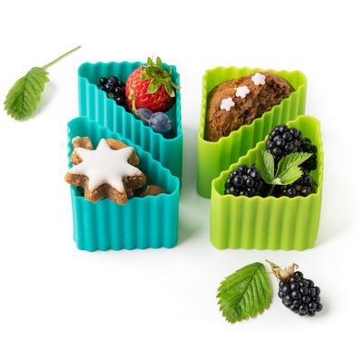 LEKKABOX Triangle Cups silicone - set of 4 - Petrol/Green