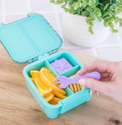 MontiiCo Snack Box - 2 compartments - Turquoise Glitter