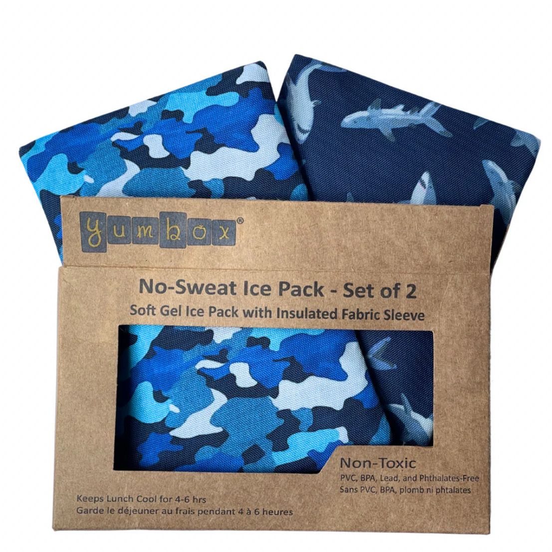Gel Ice Packs in Fabric Sleeves 2-Pack - Sharks &amp; Camouflage