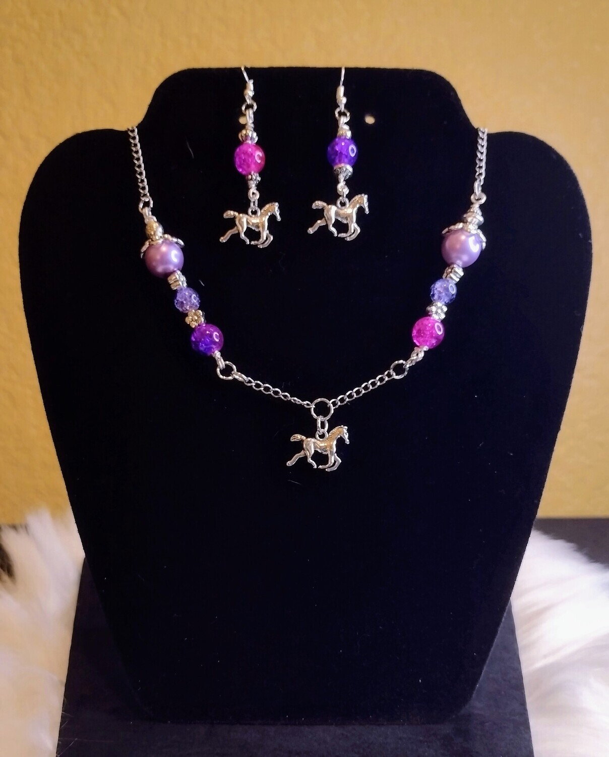 Pink Pony Necklace and Earrings 