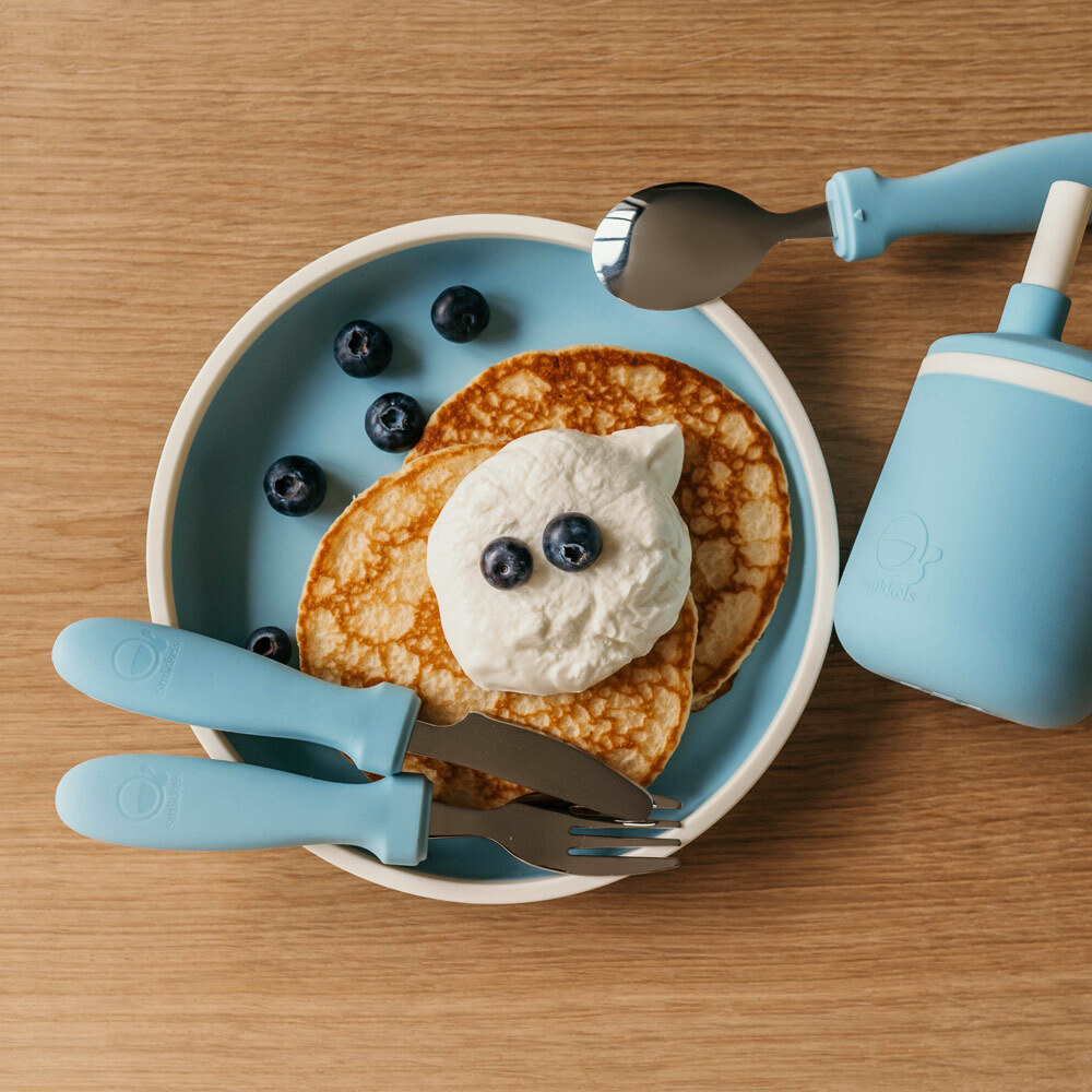 Smikkels | Siliconen bordje met bestek | Blauw