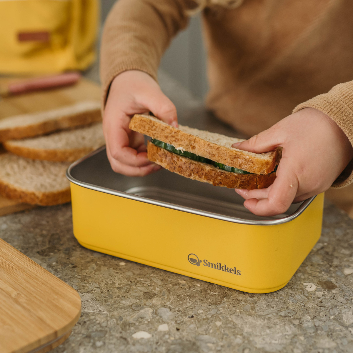 Smikkels | RVS Lunchbox | Geel