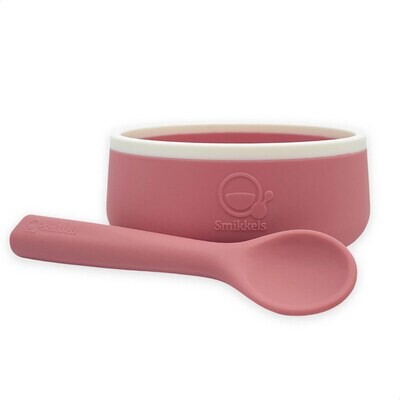 Smikkels | Siliconen kinderkom met lepel | Roze
