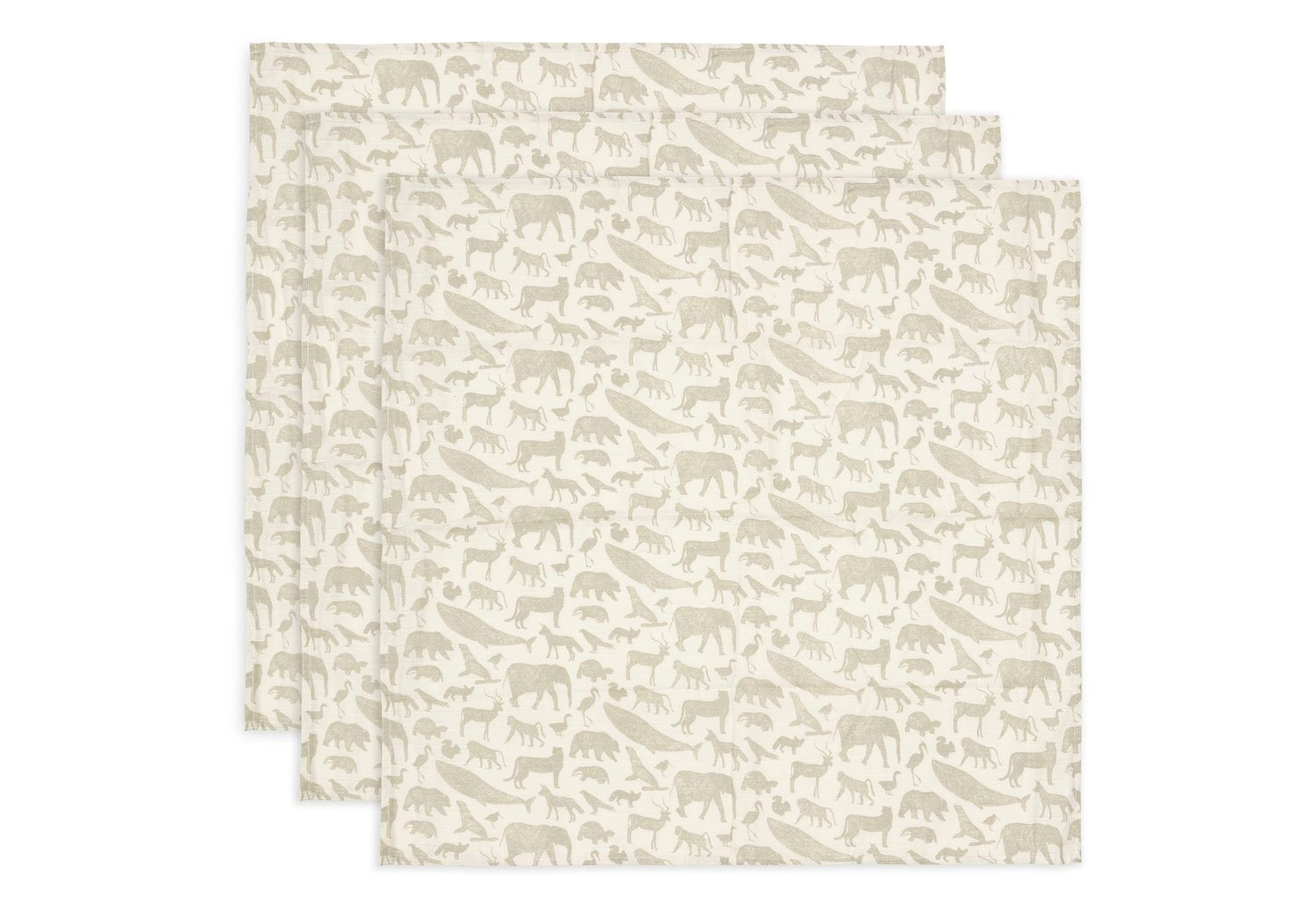 Jollein | Hydrofiele Doek 70x70cm | Animals Olive Green | 3 Stuks