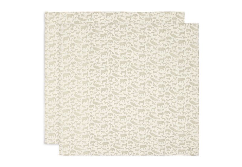 Jollein | Hydrofiele Doek 115x115cm | Animals Olive Green | 2 Stuks