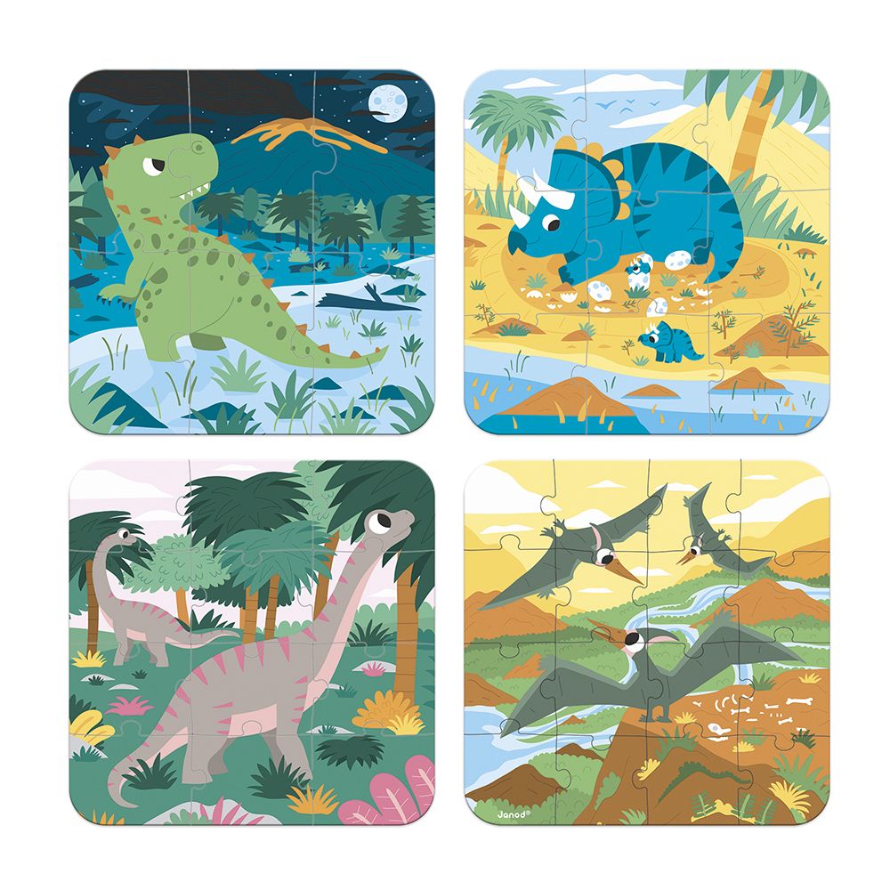 Janod | 4 Puzzel | 6, 9, 12, 16 St | Dinosaurus