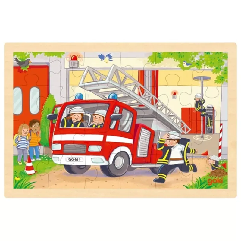 Goki | Houten 2 in 1 Puzzel | Helikopter & Brandweerauto