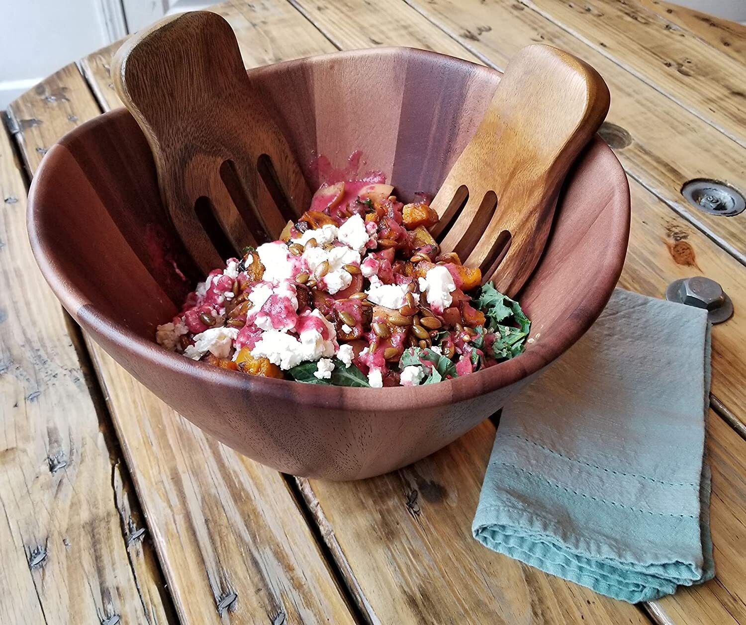 Acacia Wooden Salad Bowl Curvy With two Hand