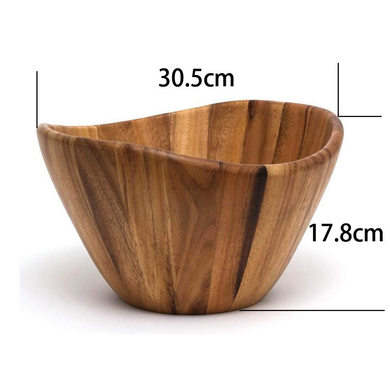 Acacia Wooden Salad Bowl Curvy With two Hand