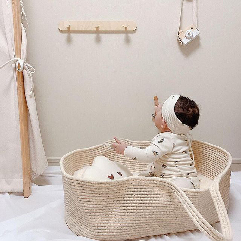 Portable Cotton Rope Crib Creative Baby Basket Baby Cradle Outdoor Sleeping Basket Bed