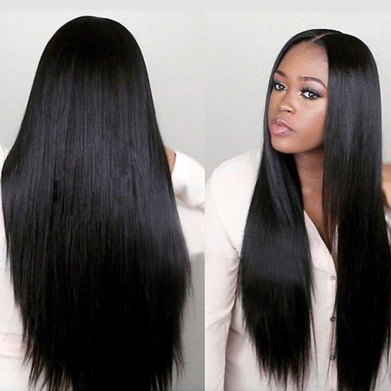 Wig Ladies Long Straight Hair Black Middle Split Wig Beautiful Fiber 