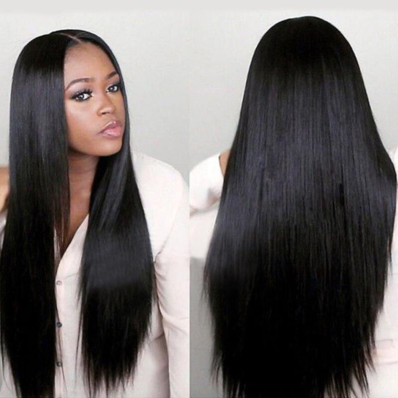Wig Ladies Long Straight Hair Black Middle Split Wig Beautiful Fiber 