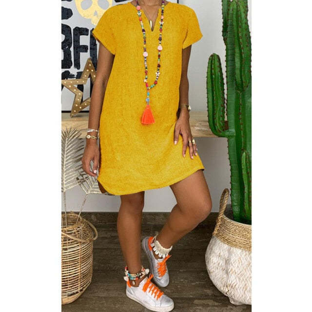 Short Sleeved Linen Dress