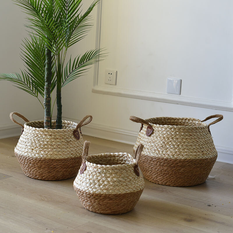 Plant Crafts, Seaweed Decoration, Straw Bag, Flower Pot Container, Home Furnishings, Flower Basket