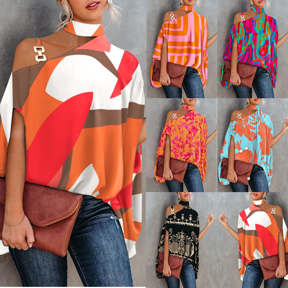 Summer Hanging Neck Bat Sleeve Printed Top