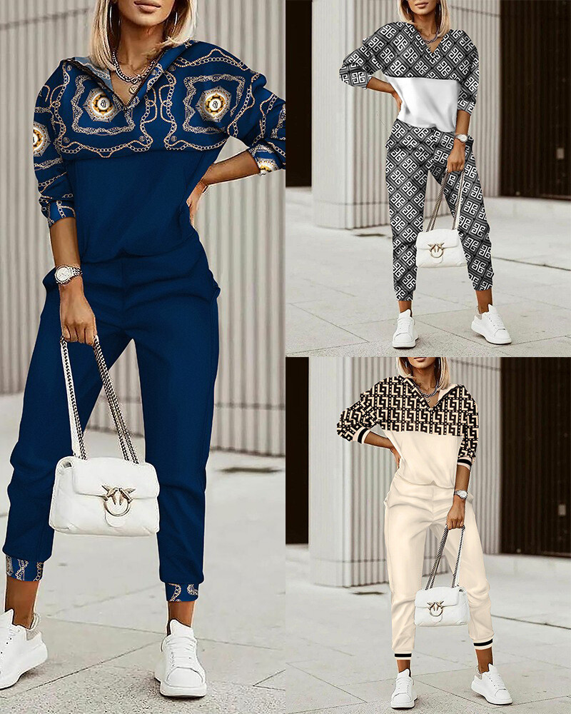 2023 New Fashion Trend Printed 2-piece Sweat Suit Woman