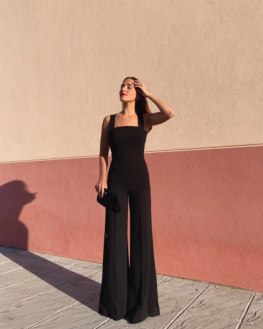 Ladies Straight Mid Waist Open Back Black Jumpsuit