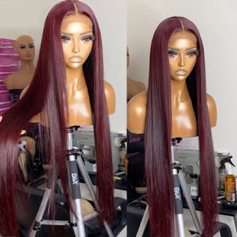 Pre Plucked Silky Lace Front Straight Wine Red Wig