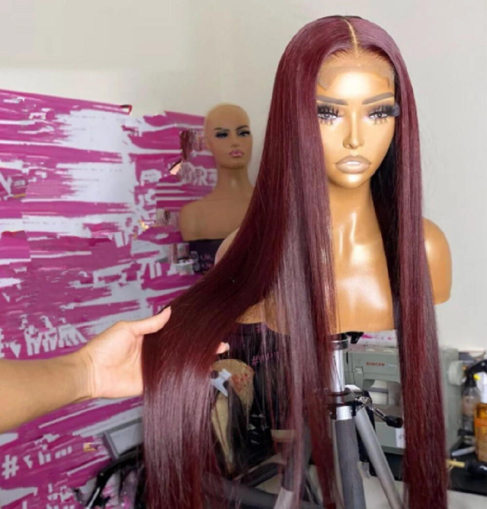 Pre Plucked Silky Lace Front Straight Wine Red Wig
