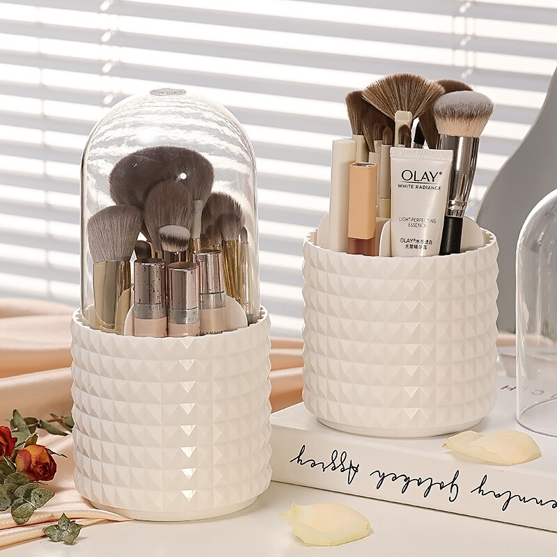 Transparent  Brush Holder Rotating Cosmetic Storage Box With Cover