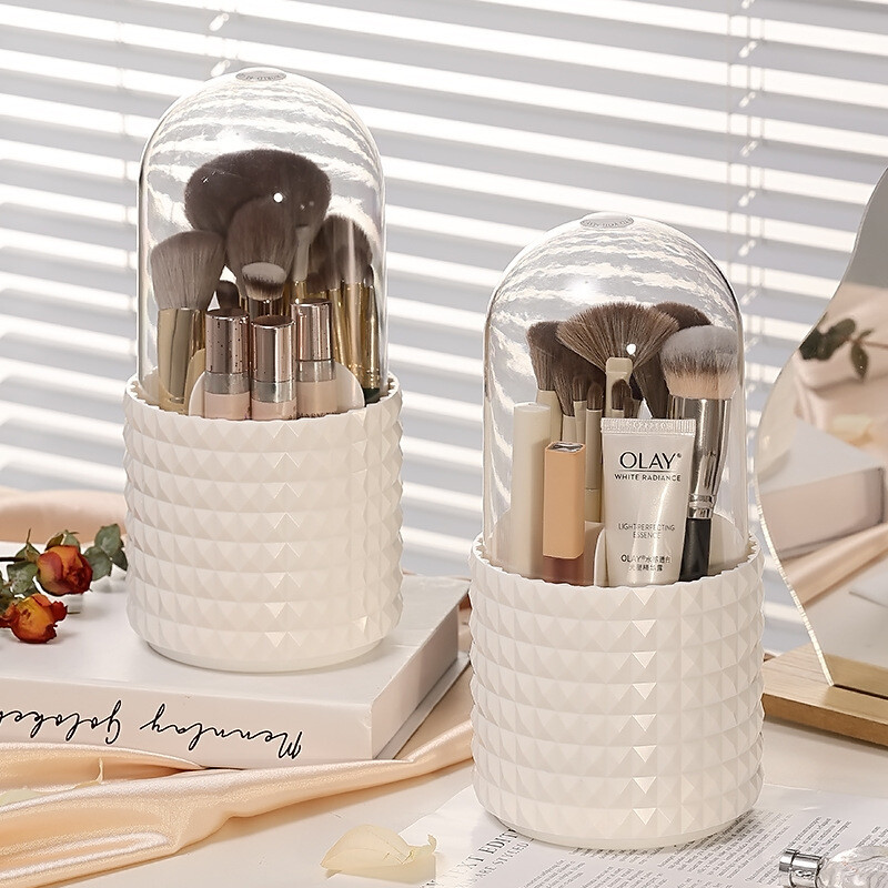 Transparent  Brush Holder Rotating Cosmetic Storage Box With Cover