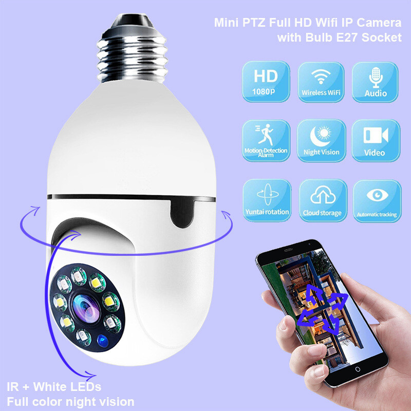 Smart WiFi CAMERA 1080P Bulb Head Shaking Machine Full Color Surveillance Camera Jiwei E27 Lamp Monitor