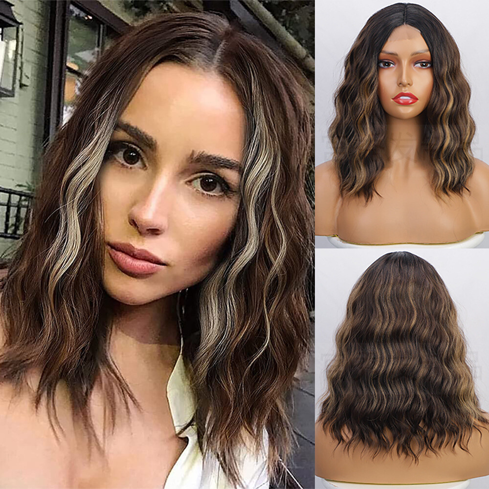 Diane Front Lace Wig Middle Split  Dyed Water Ripple Short Curly Hair