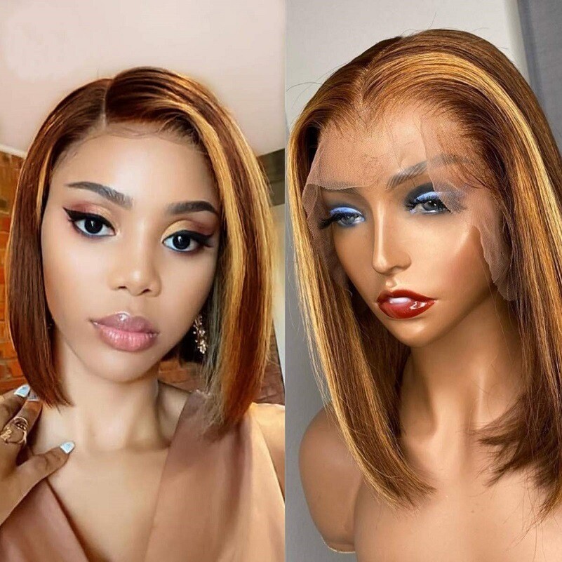 Women's Mid-section Dyed Brown Gold Short Straight Hair