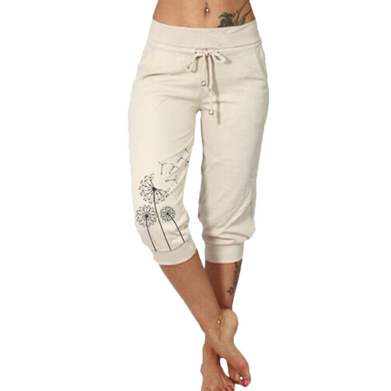 2023  Sexy Solid Color Sports Yoga High Waist Drawstring Cropped Pants Women