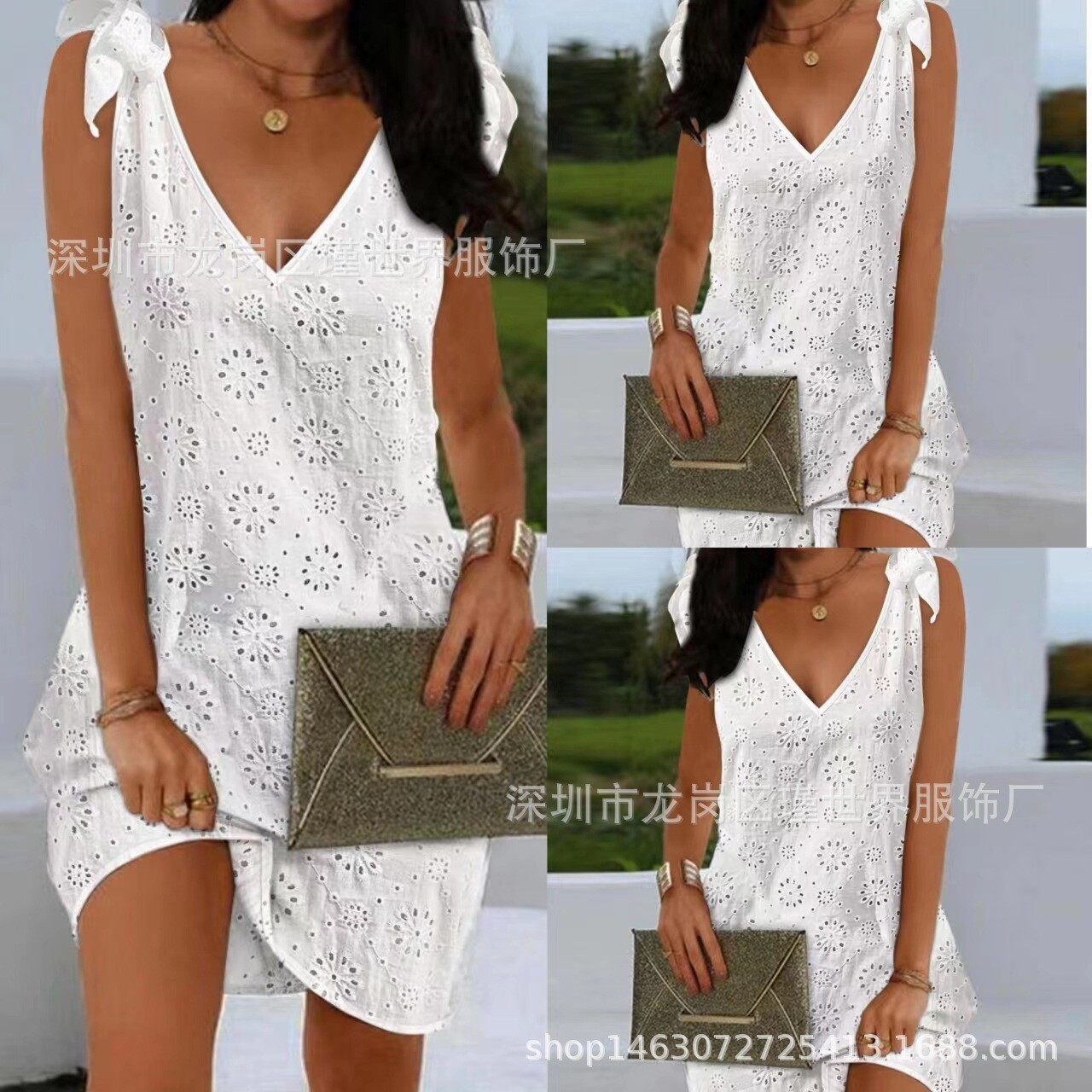 2023 New  V-neck English Embroidery Dress