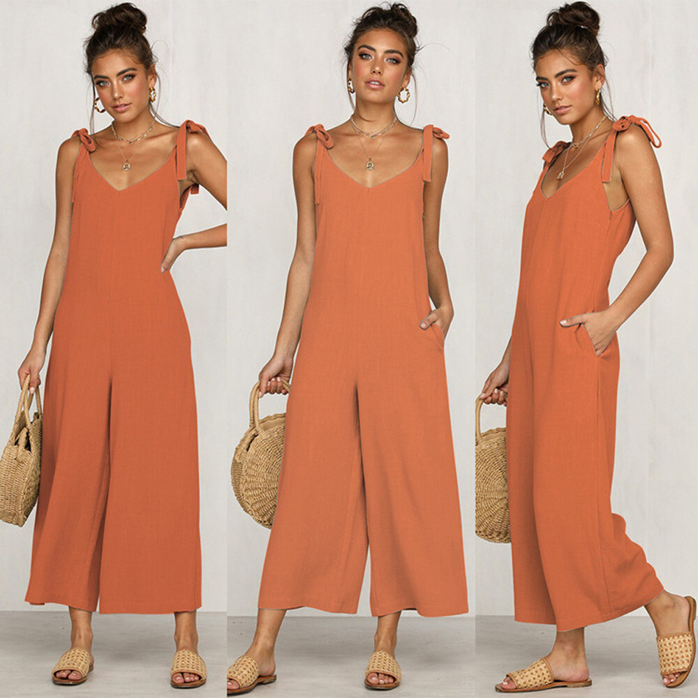Summer Women's Jumpsuit Cropped Pants Bow knot