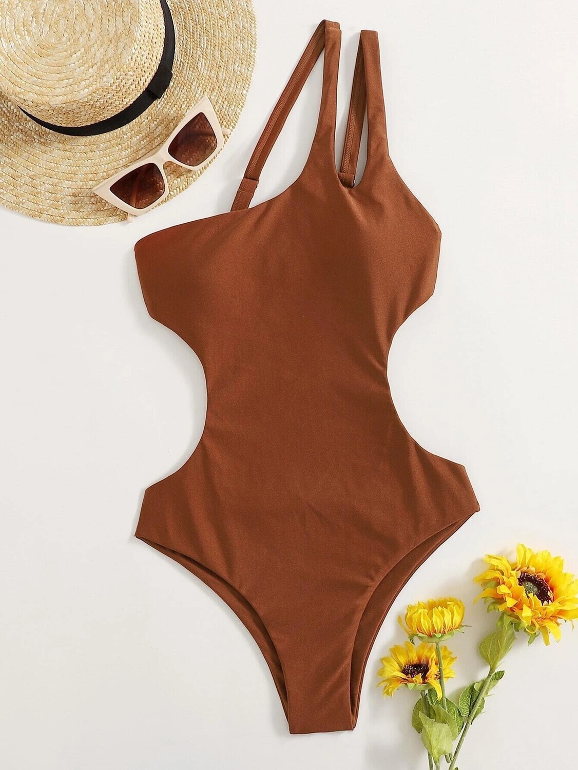 One Piece Swimwear Light Brown or 5 other Colors Ladies Swimwear