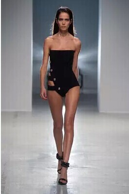 Siamese slim tube top black women's strap swimsuit