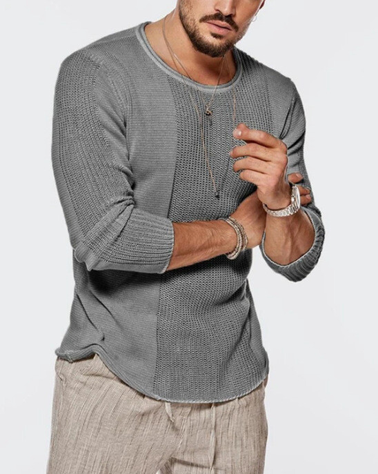 Men's Clothing  Long-sleeved Round Neck Hollow Knitted