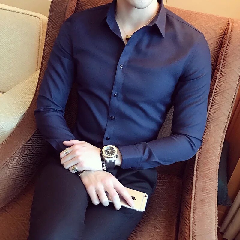 New Men's Long Sleeve Shirts  Slim Fit Men's Business Shirts  for Workwear