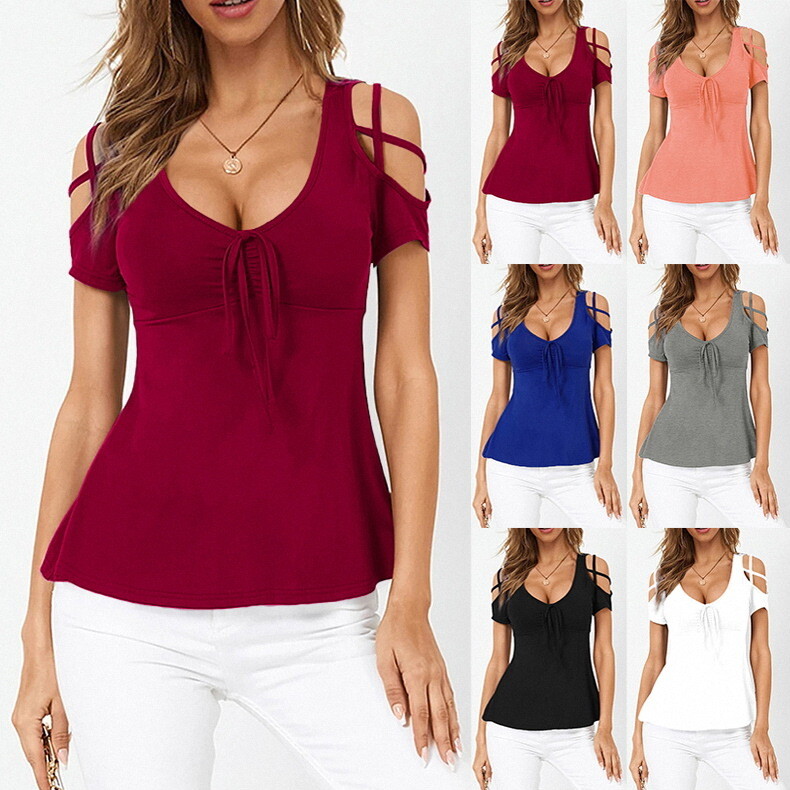 Women's Tops V-neck Cross Strap Short-sleeved
