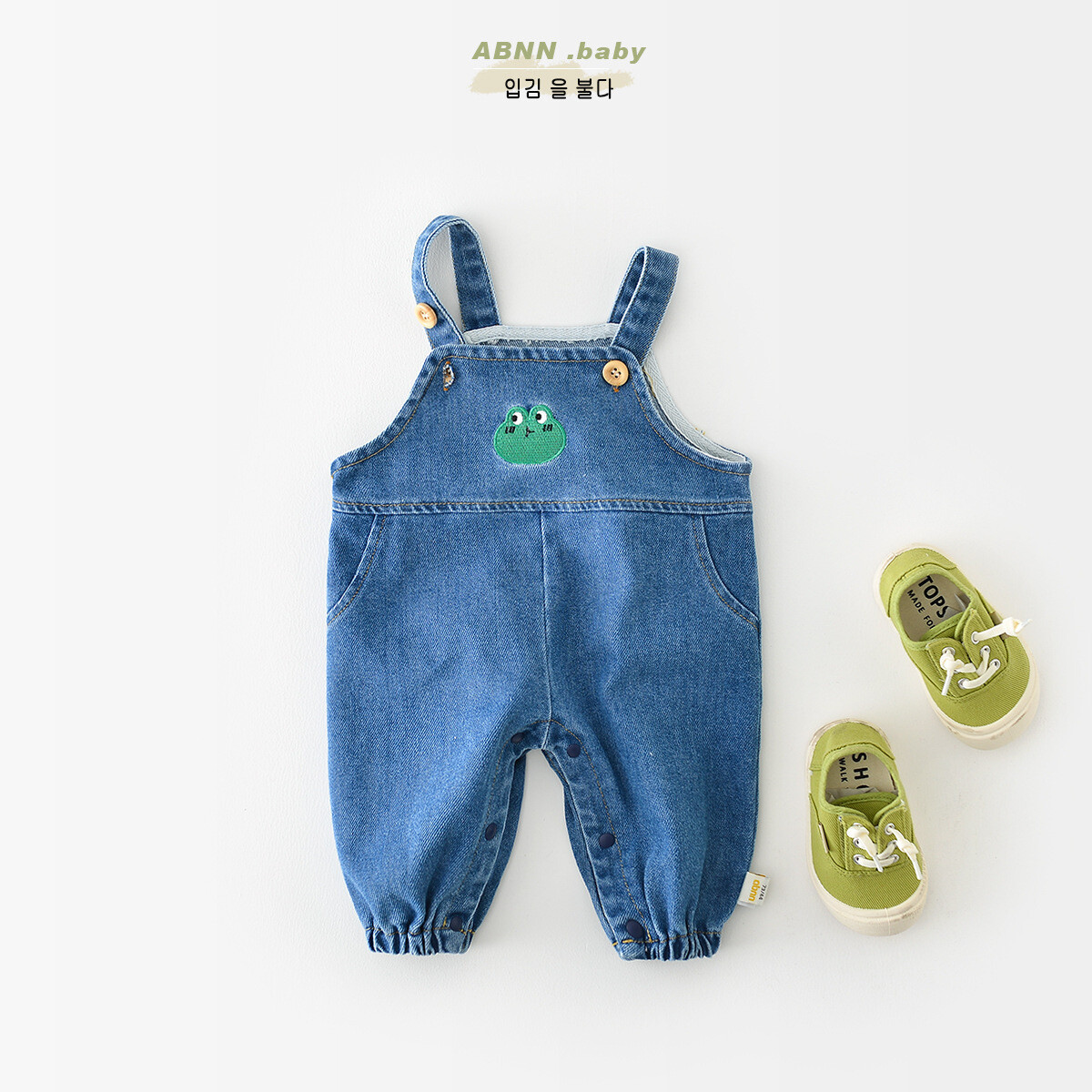Baby Denim Overalls Baby Frog Series 0-3 Years Old Washed Denim