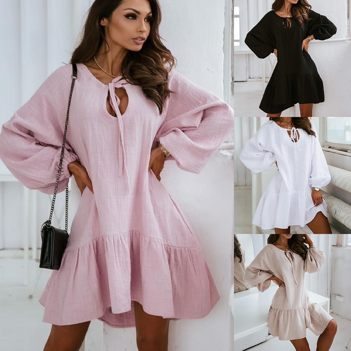 Mystic Glamour Solid Color Mini Shirt Dress