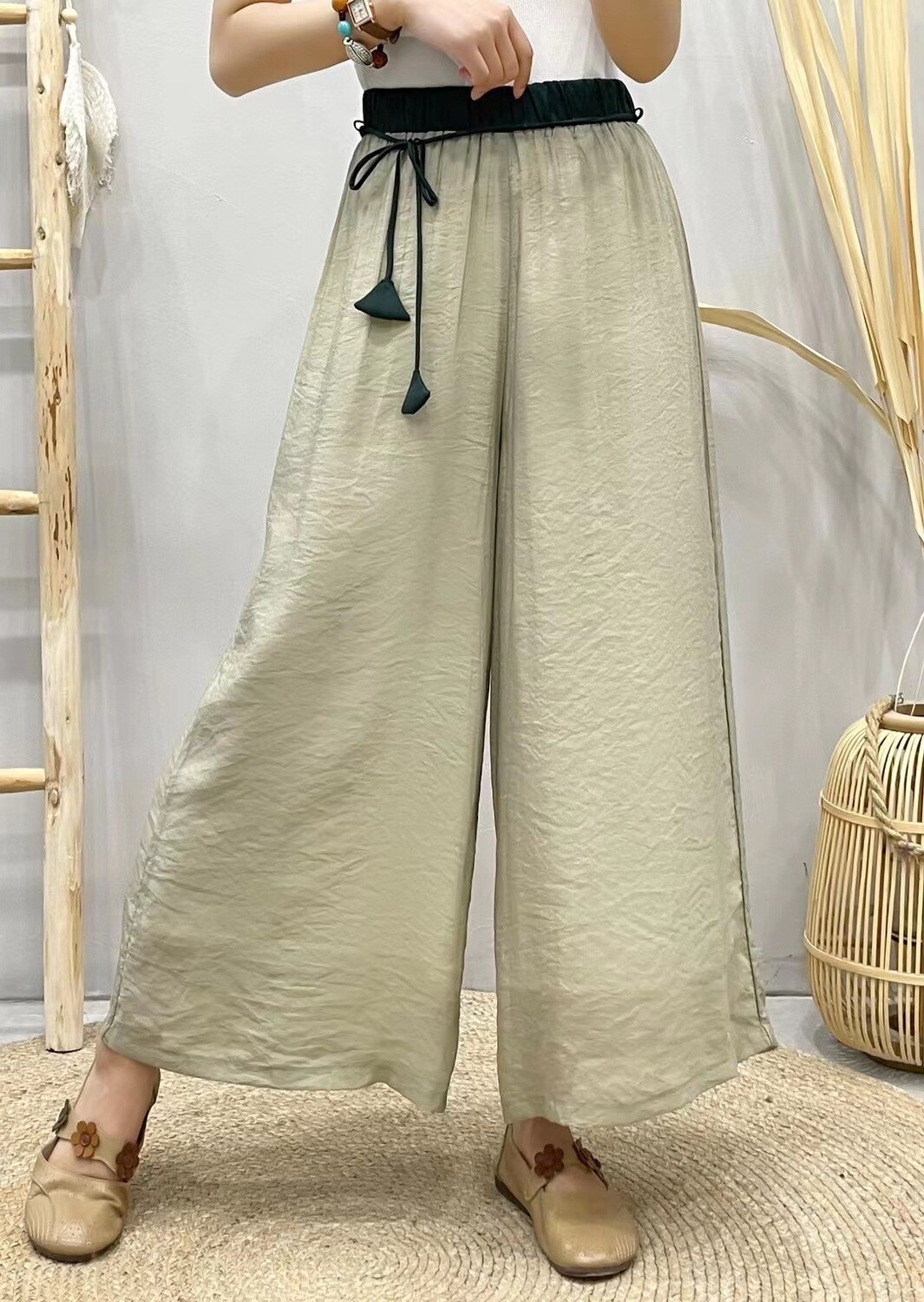 Loose Elastic Versatile Tinsel Double Layer  Pants Wide Leg Pants